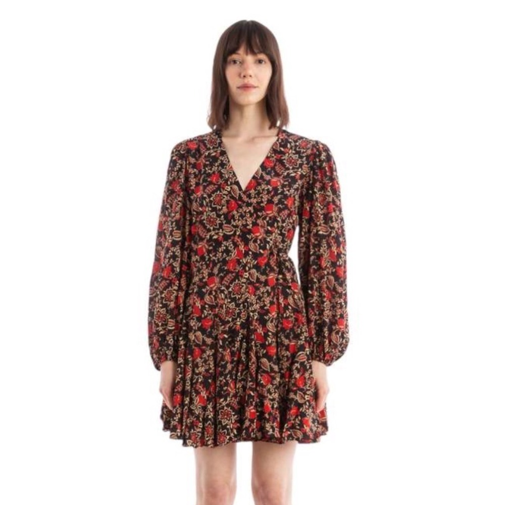 Rhode Caro Dress La Toile Black Red‎ Floral Large New With Tags